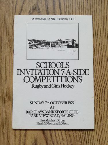 Barclays Bank RFC Schools 1979 Rugby & Hockey Sevens Competition Programme