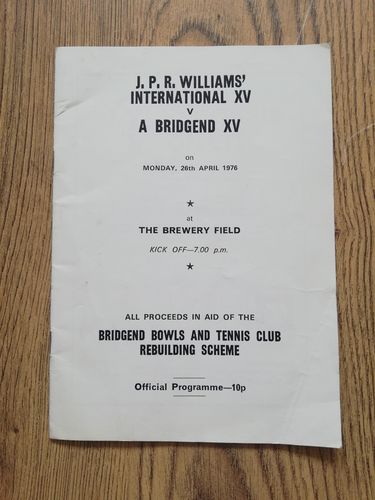 JPR Williams' International XV v A Bridgend XV Apr 1976 Rugby Programme