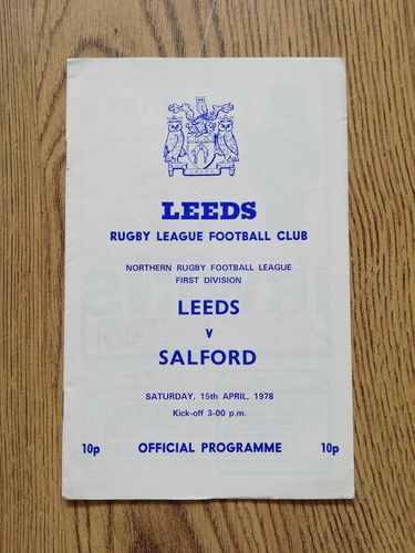 Leeds v Salford Apr 1978 Rugby League Programme