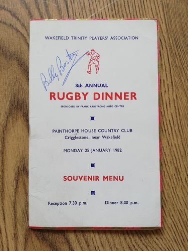 Wakefield Trinity Players Association 1982 Signed Rugby League Dinner Menu