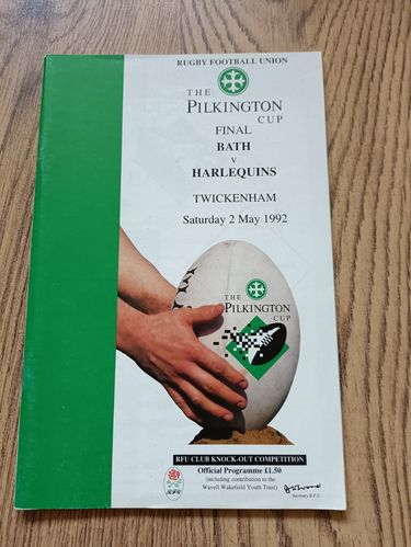 Bath v Harlequins 1992 Pilkington Cup Final Rugby Programme