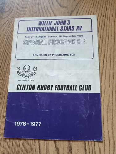 Clifton v Willie John's International Stars XV 1976 Rugby Programme
