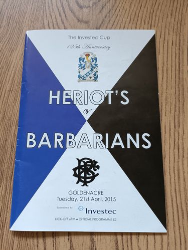 Heriot's v Barbarians April 2015 125th Anniversary Signed Rugby Programme
