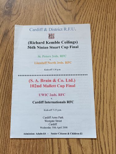 UWIC 2nds v Cardiff Internationals 2008 Mallett Cup Final Rugby Programme