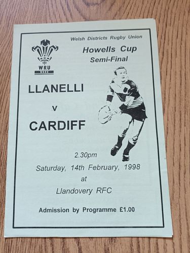 Llanelli District v Cardiff District 1998 Howells Cup Semi-Final Rugby Programme