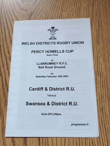Cardiff District v Swansea District 2001 Howells Cup Semi-Final Rugby Programme