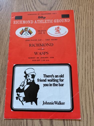 Richmond v Wasps John Player Cup Jan 1978 Rugby Programme