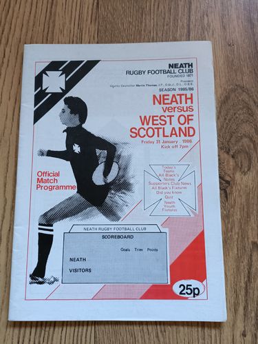 Neath v West of Scotland Jan 1986 Rugby Programme