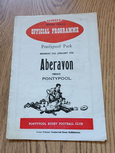 Pontypool v Aberavon Jan 1976 Rugby Programme