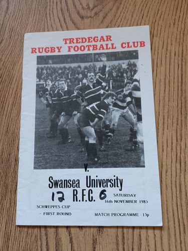 Tredegar v Swansea University Nov 1985 Rugby Programme