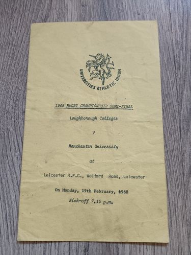 Loughborough Colleges v Manchester University 1968 UAU Semi-Final Rugby Programme
