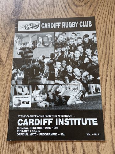 Cardiff v Cardiff Institute Dec 1994 Rugby Programme