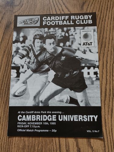 Cardiff v Cambridge University Nov 1995 Rugby Programme