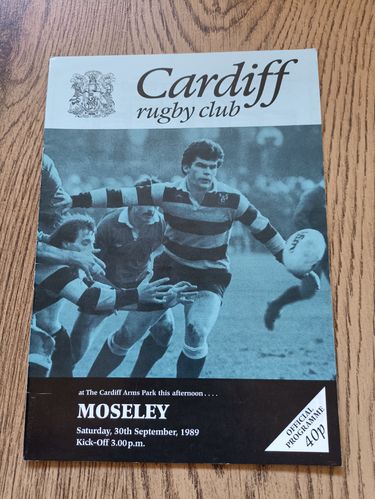 Cardiff v Moseley Sept 1989 Rugby Programme
