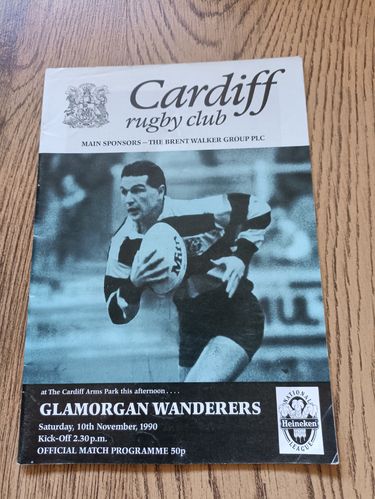 Cardiff v Glamorgan Wanderers Nov 1990 Rugby Programme