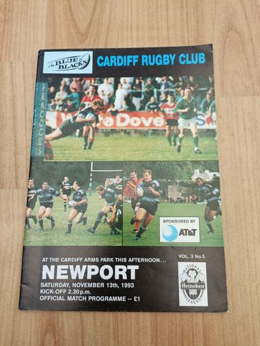 Cardiff v Newport Nov 1993 Rugby Programme