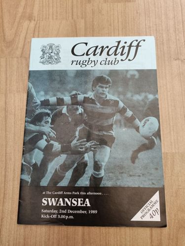 Cardiff v Swansea Dec 1989 Rugby Programme