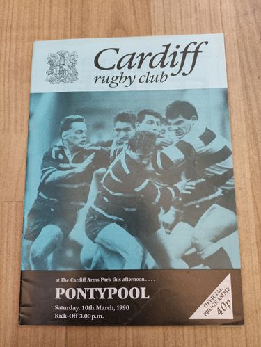 Cardiff v Pontypool Mar 1990 Rugby Programme