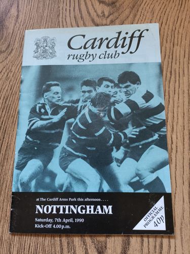 Cardiff v Nottingham Apr 1990 Rugby Programme