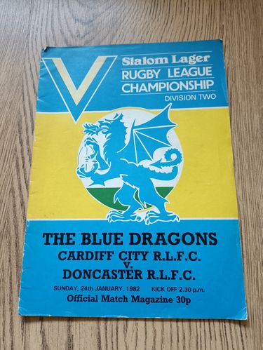 Cardiff City v Doncaster Jan 1982 Rugby League Programme