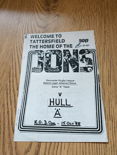Doncaster 'A' v Hull 'A'  Oct 1988 Rugby League Programme