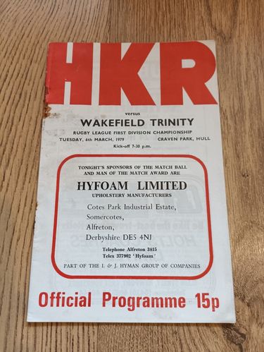 Hull KR v Wakefield Trinity Mar 1979 Rugby League Programme