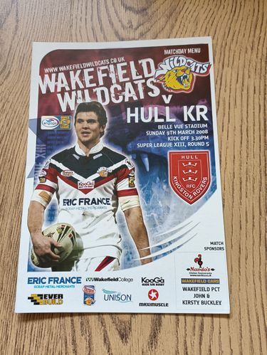Wakefield Wildcats v Hull KR Mar 2008 Rugby League Matchday Menu