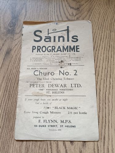 St Helens v Wigan Oct 1960 Rugby League Programme
