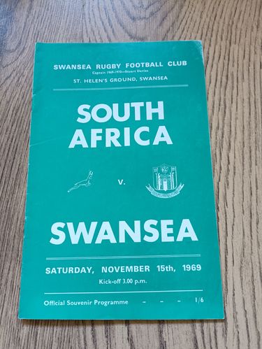Swansea v South Africa Nov 1969 Signed Rugby Programme