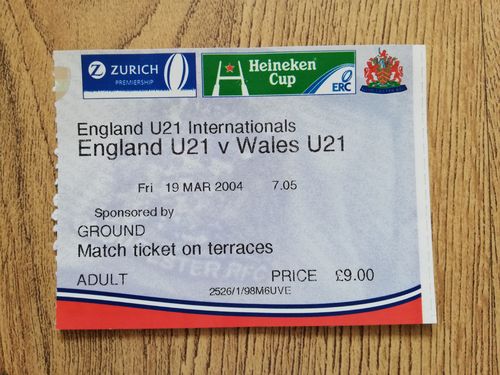 England U21 v Wales U21 Mar 2004 Used Rugby Ticket