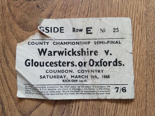 Warwickshire v Gloucestershire 1968 County Championship Semi-Final Ticket