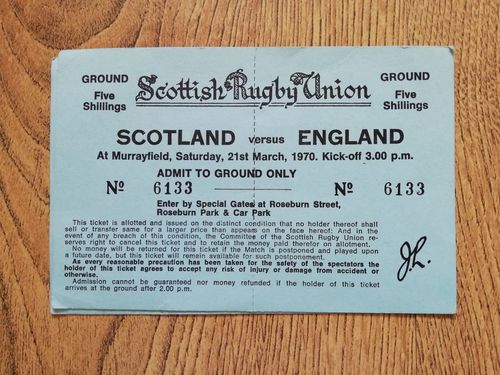Scotland v England 1970 Used Rugby Ticket