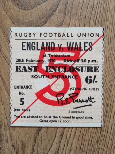 England v Wales 1970 Used Rugby Ticket