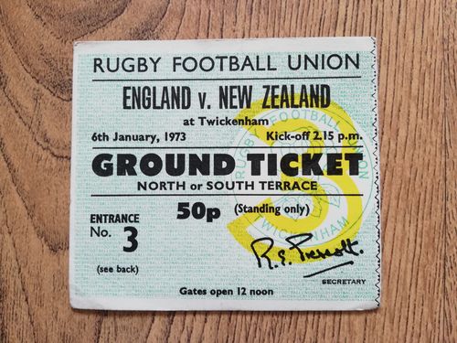 England v New Zealand 1973 Used Rugby Ticket