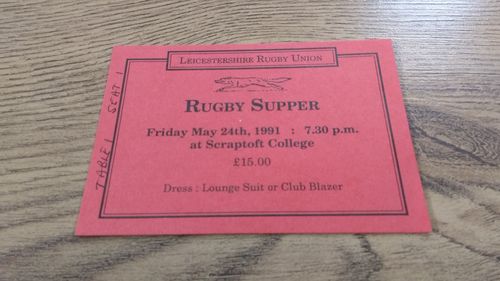 Leicestershire Rugby Union May 1991 Supper Invitation Card