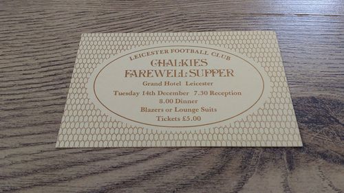 Leicester ' Chalkies Farewell Supper ' Dec 1982 Rugby Dinner Invitation Card