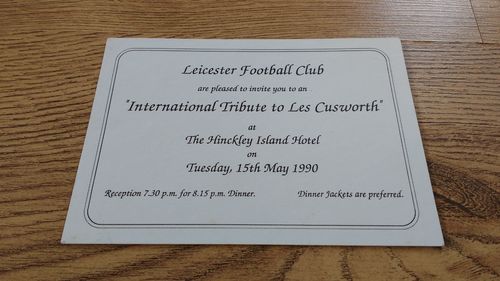 Leicester 'Intl Tribute to Les Cusworth' 1990 Rugby Dinner Invitation Card