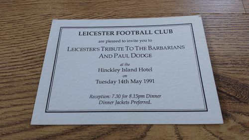 Leicester 'Tribute to Barbarians & Paul Dodge' 1991 Rugby Dinner Invitation Card