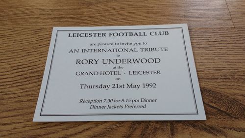 Leicester 'Intl Tribute to Rory Underwood' 1992 Rugby Dinner Invitation Card