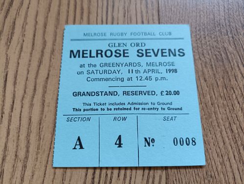 Melrose Sevens 1998 Used Rugby Ticket