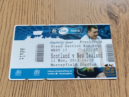 Scotland v New Zealand 2012 Used Rugby Ticket
