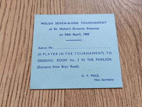 Welsh Sevens Apr 1965 Rugby Player's Pass