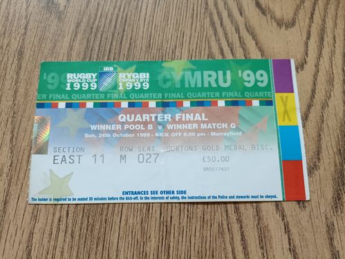 Scotland v New Zealand 1999 Used Rugby World Cup Quarter Final Ticket
