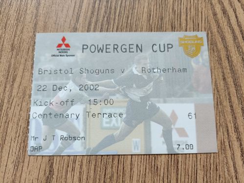 Bristol v Rotherham Dec 2002 Powergen Cup Used Rugby Ticket