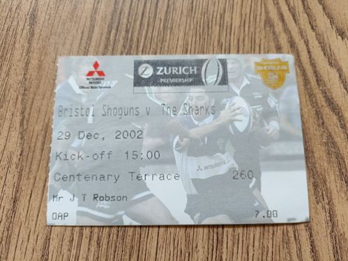 Bristol v Sale Sharks Dec 2002 Used Rugby Ticket