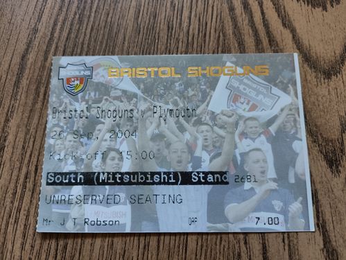 Bristol v Plymouth Sept 2004 Used Rugby Ticket