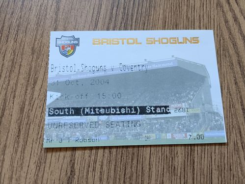 Bristol v Coventry Oct 2004 Used Rugby Ticket