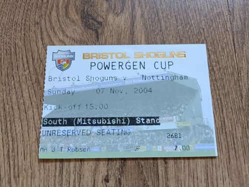 Bristol v Nottingham Nov 2004 Powergen Cup Used Rugby Ticket