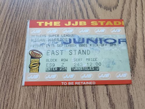 Wigan v St Helens Sept 2001 Used Rugby League Ticket