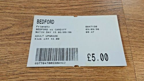 Bedford v Cardiff Sept 1998 Used Rugby Ticket